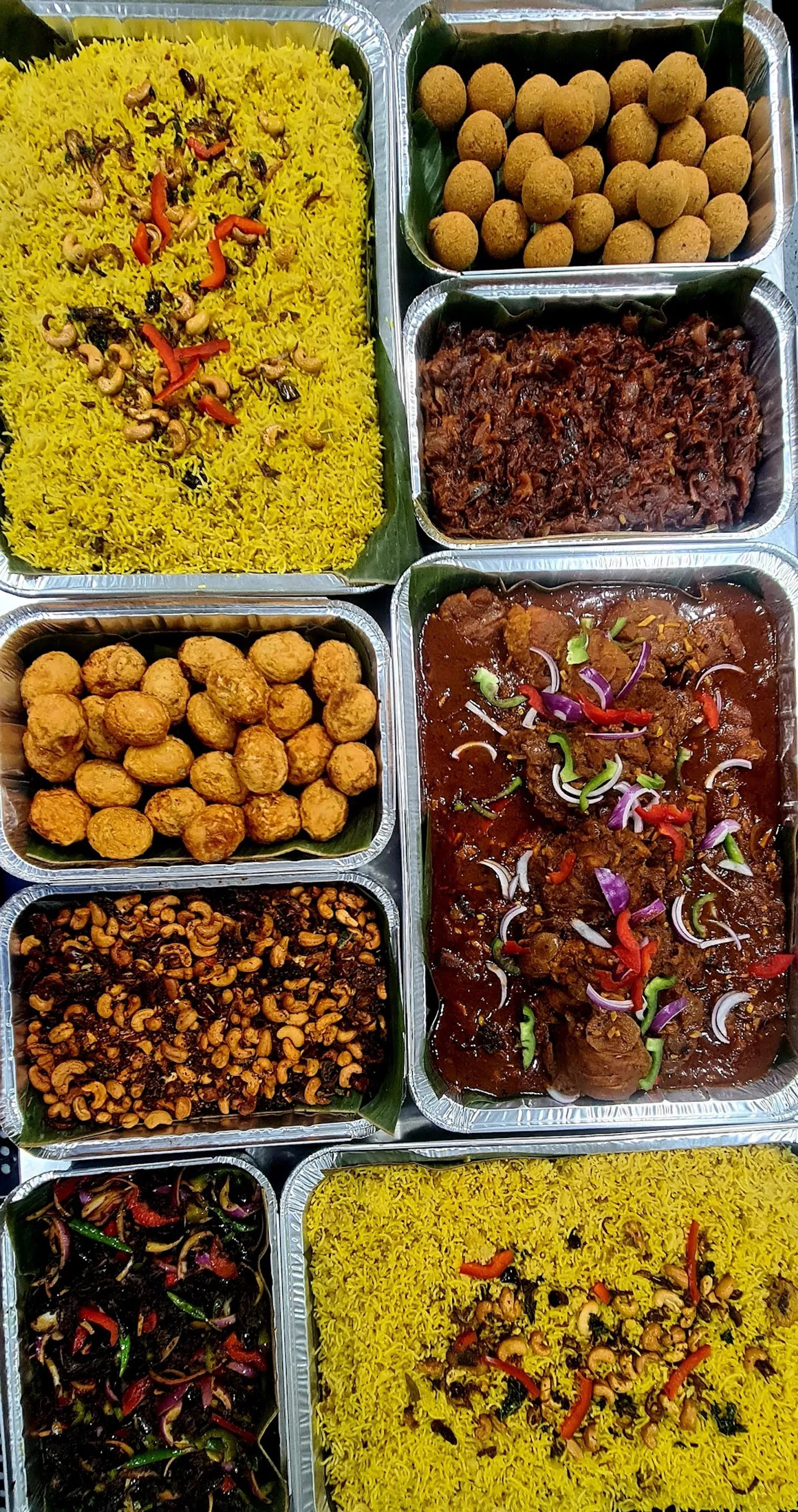 Sri Lankan catering spread with a variety of dishes